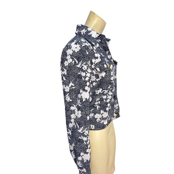 Michael Kors Womens Navy  Floral Button-Up Jacket XXS - Picture 2 of 5